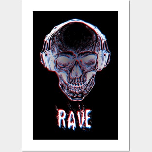 RAVE Skull Glitch Illusion Raver Posters and Art